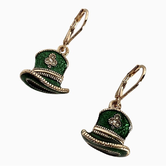 Napier Kohl’s Jewelry - St. Patrick’s Day Earrings Gold Tone Green Enamel Leprechaun Hats Napier